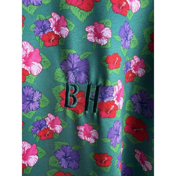 Bite Hard Performance Golf Polo Shirt Mens Medium Green Floral Stretch - Picture 2 of 7